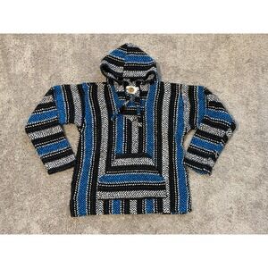 Earth Ragz Hoodie Mens Large Knitted Mexican Baja Pullover Sweatshirt Pancho‎